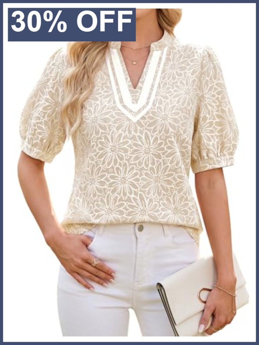 Womens Floral Blouse Short Puff Sleeve Loose Fit Summer Work Top